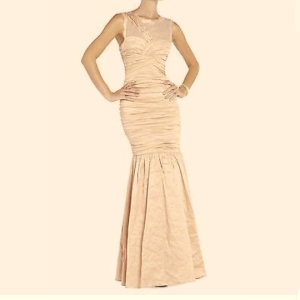 NWT Bcbgmaxazria geo formal gown blush pink color sz 8 lace taffeta fit + flare - Picture 1 of 15